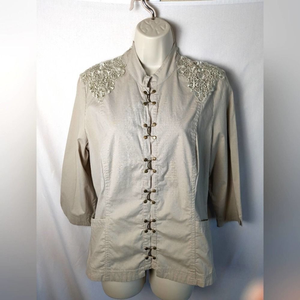 Contrast Blazer Style Jacket Size XL khaki color